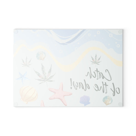 Glass Board, Catch of the Day, Cannabis Flowers on the Beach, 420 Kitchen Decor, 420 Gift, Foodie Gift, Beach Theme Decor, Weed Themed Decor