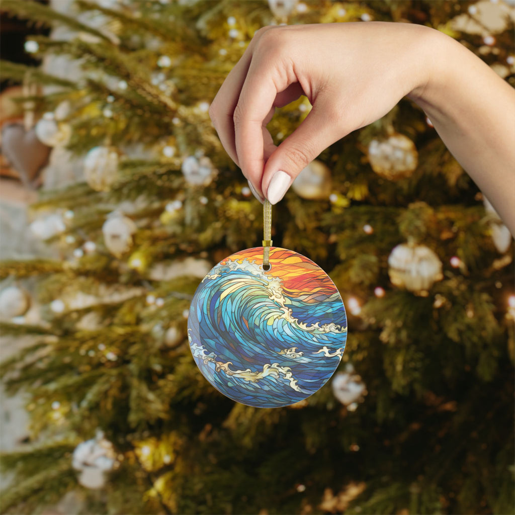 Stained Glass Style Ocean Wave Ornament
