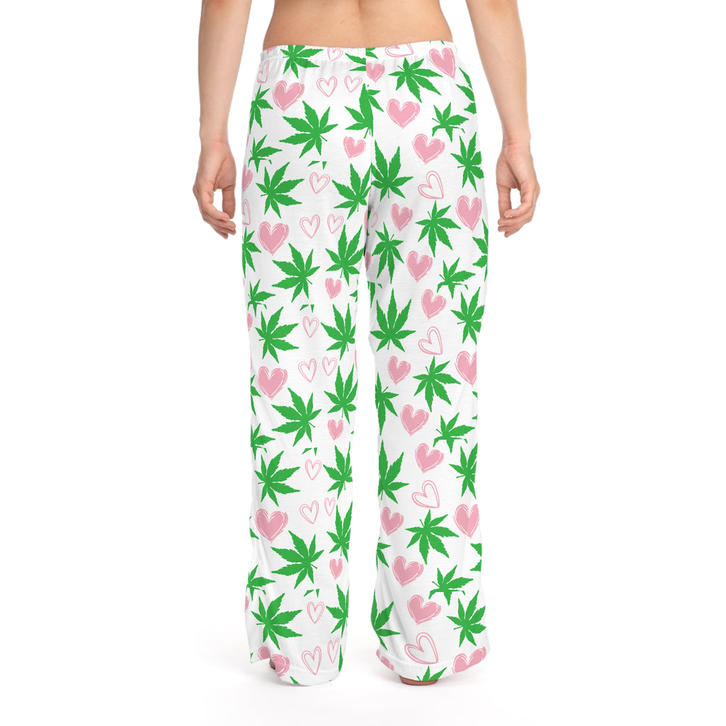 Hearts and Cannabis Women's Pajama Pants, Cute 420 Gift, Weed Leaf Lounge Pants, Comfy PJ Bottoms, Marijuana Sleepwear
