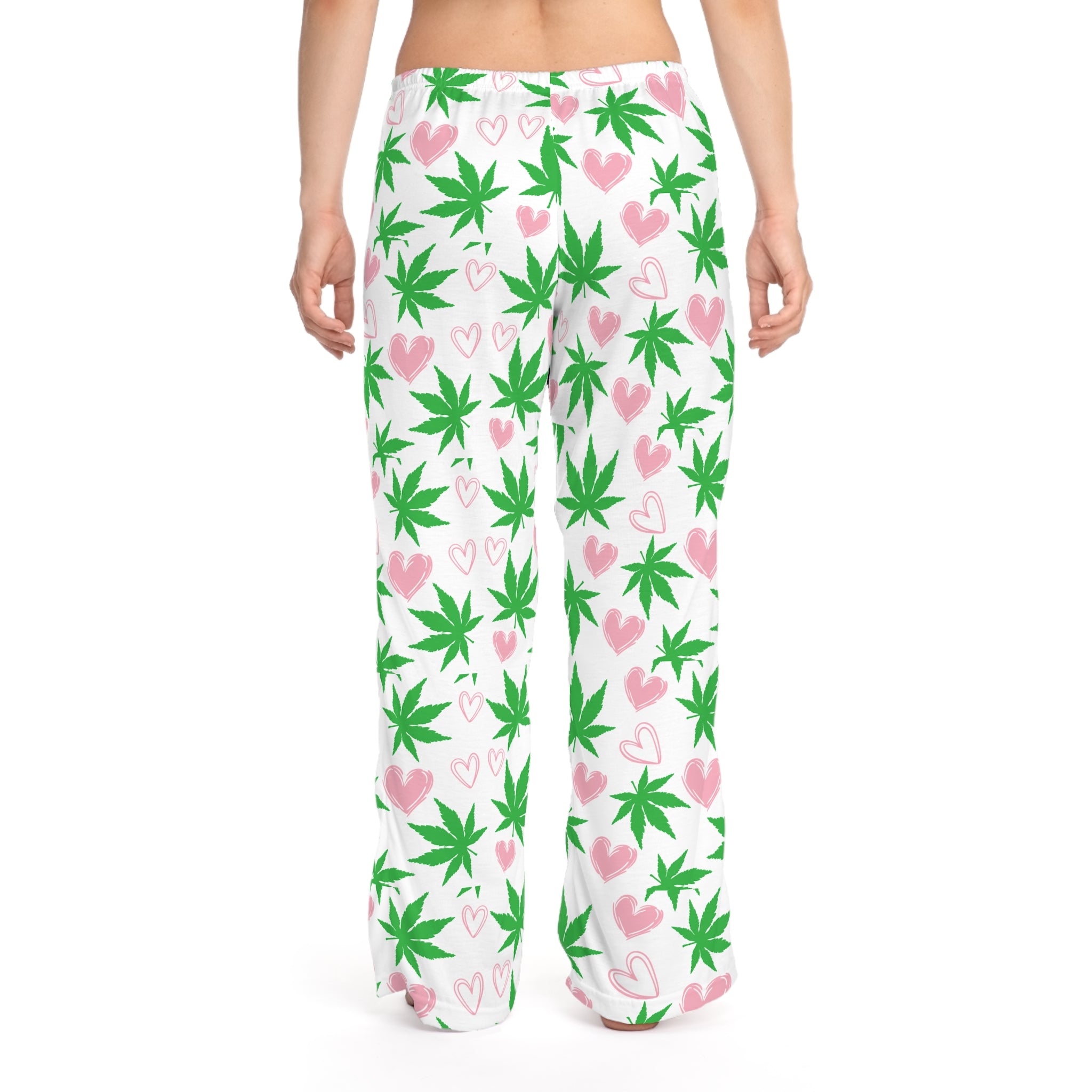 Hearts and Cannabis Women's Pajama Pants, Cute 420 Gift, Weed Leaf Lounge Pants, Comfy PJ Bottoms, Marijuana Sleepwear