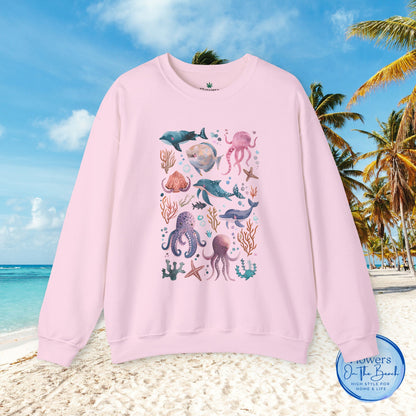Ocean Lover Sweatshirt, Marine Animals Unisex Crewneck Jumper, Ocean Life Pullover, Nautical Sweatshirt, Sea Creatures Sweater