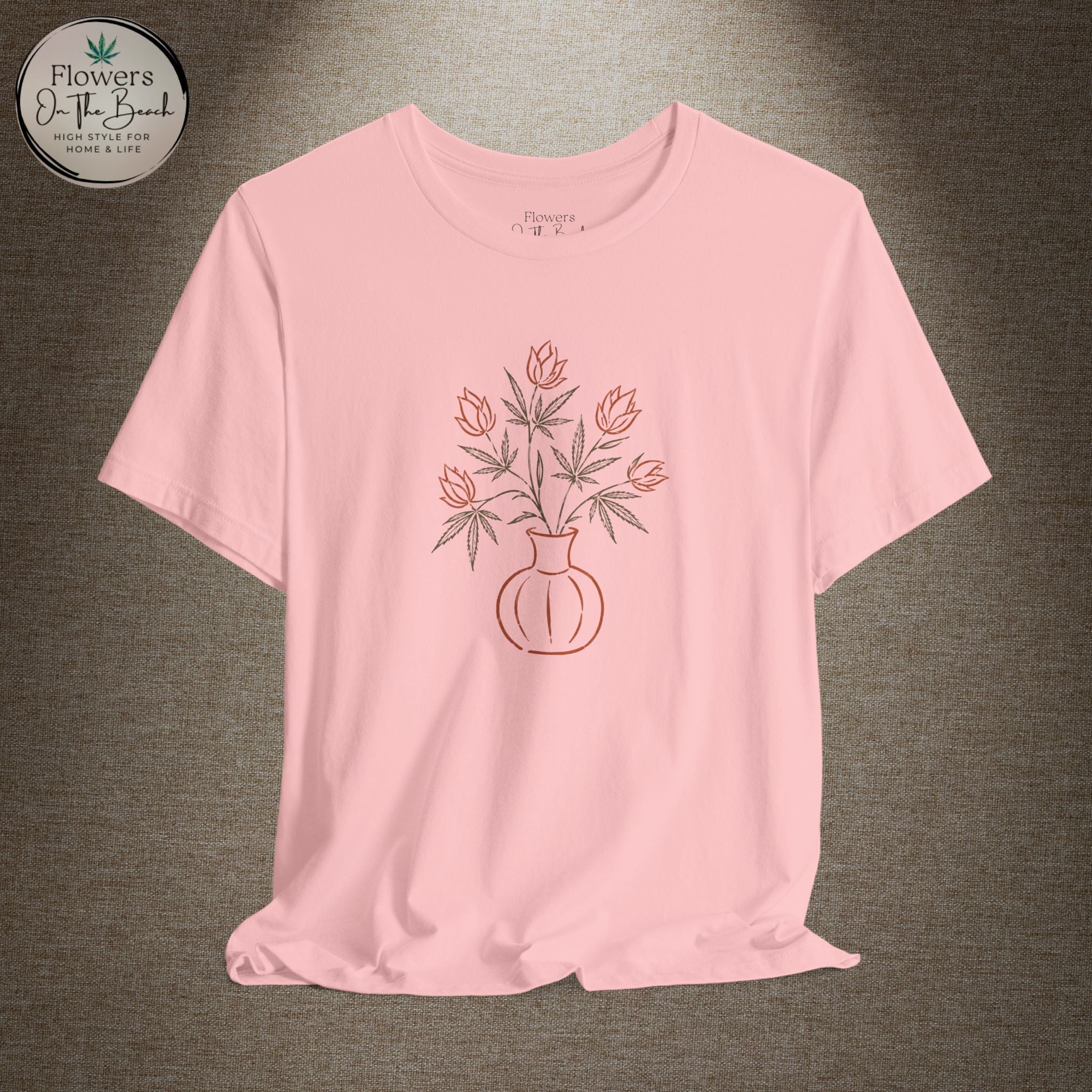 Subtle Cannabis & Floral Tee — Minimal Line Art Botanical T-Shirt