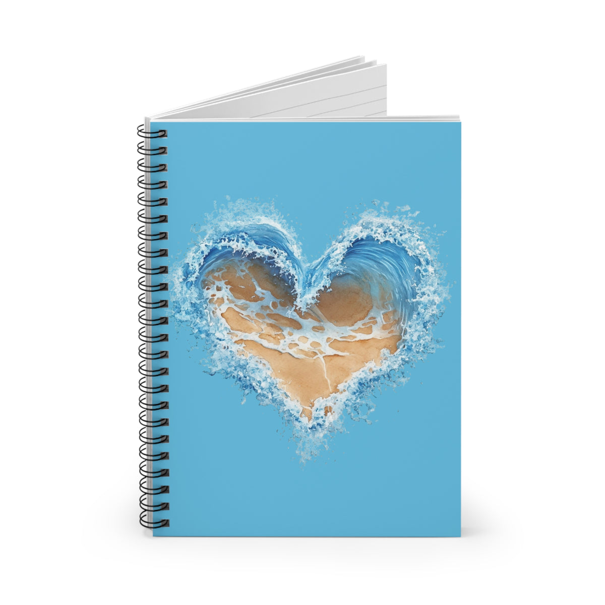 Ocean Heart Spiral Notebook — Beach Wave Ruled Journal