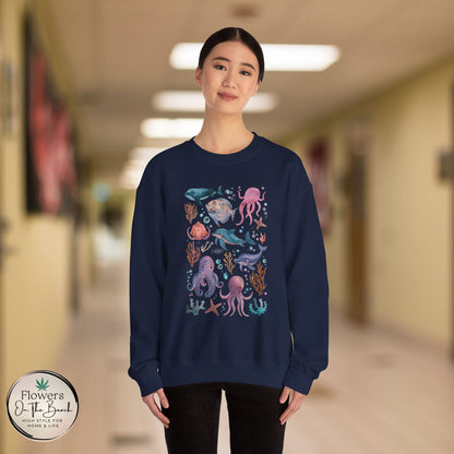 Ocean Lover Sweatshirt, Marine Animals Unisex Crewneck Jumper, Ocean Life Pullover, Nautical Sweatshirt, Sea Creatures Sweater