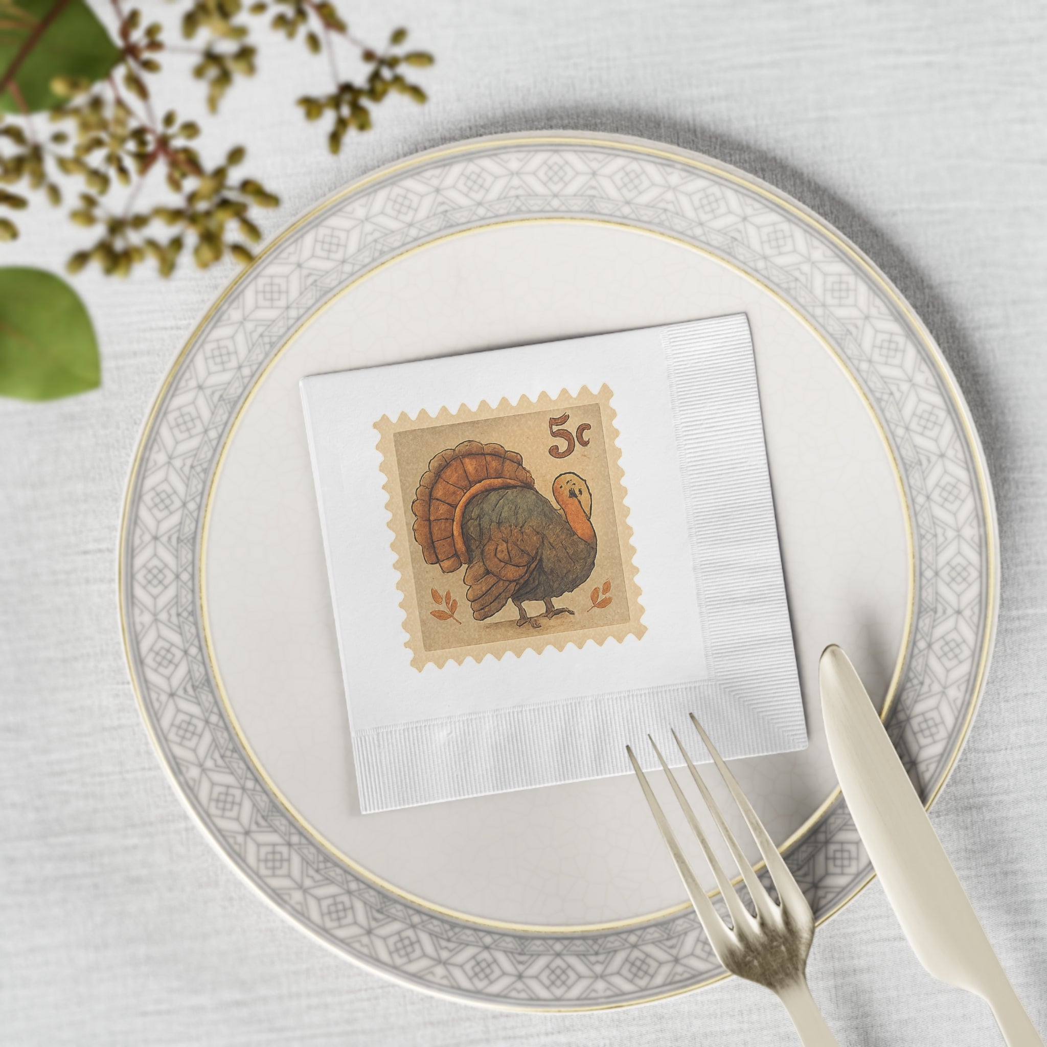 Vintage Fall Turkey Postage Stamp Napkins