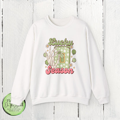 St Patrick's Day Crewneck Sweatshirt, Lucky Season Skeleton Hand Light Switch, Unisex Heavy Blend Pullover, Gift for St Paddy's Day,