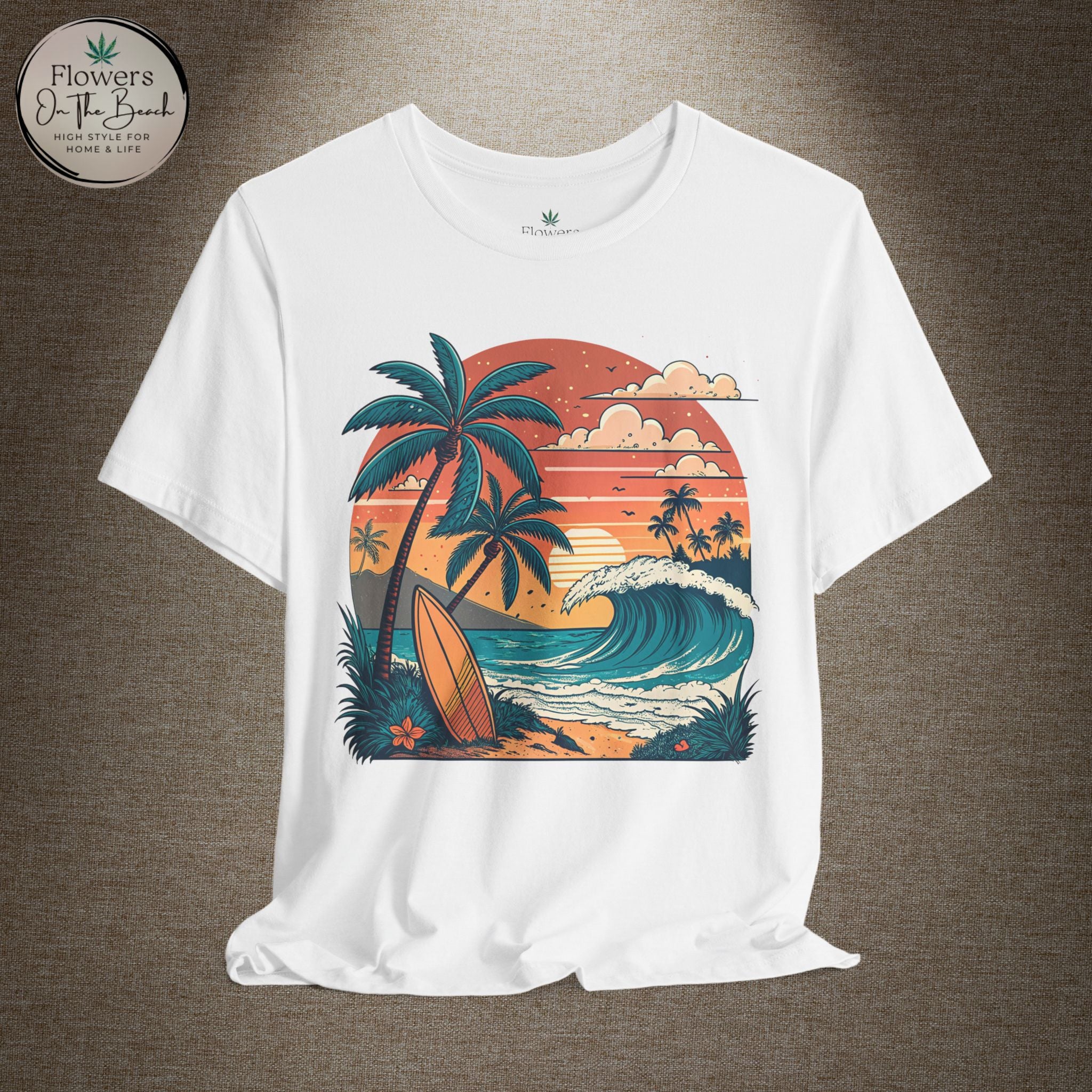 Beach Sunset Surfboards T-Shirt, Ocean Wave Tee, Summer Vacation Top, Beach Lover Shirt, Tropical Beach Apparel