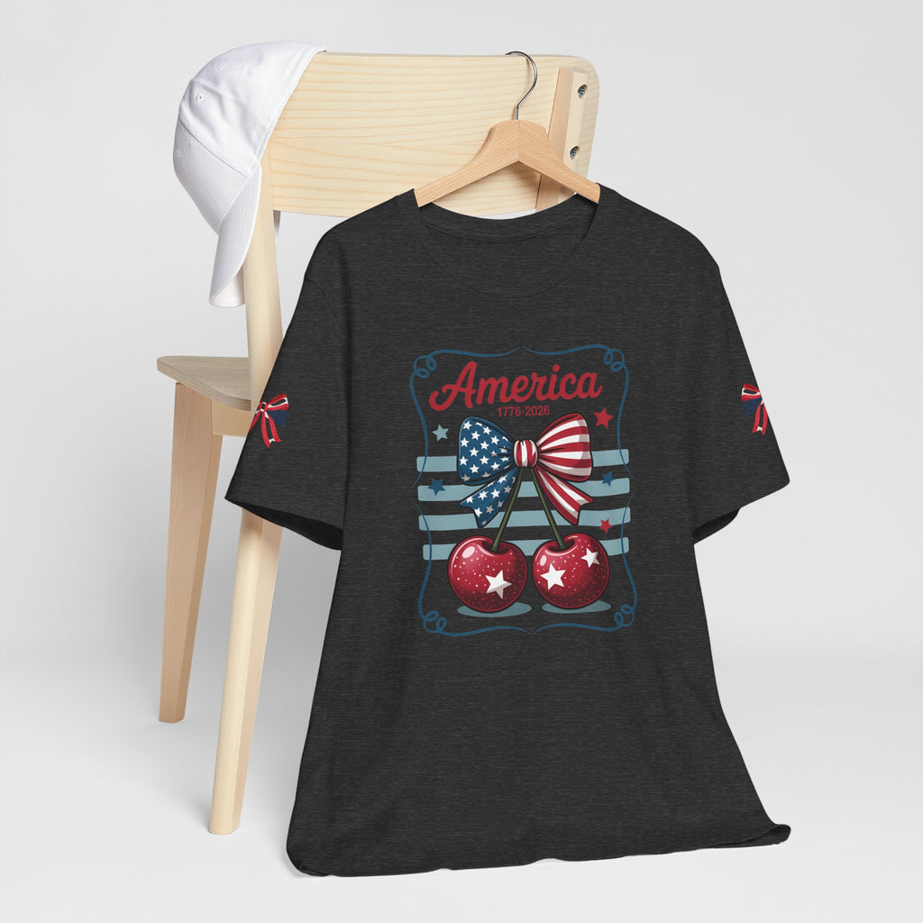 Patriotic 250th Cherries & Bows Tee — America's 250th Anniversary T-Shirt