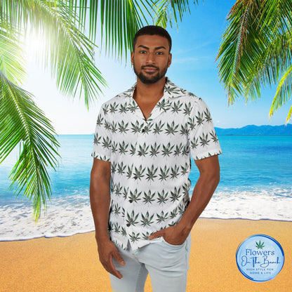 Men's Weed Hawaiian Shirt, Watercolor Marijuana Aloha Shirt, Tropical Cannabis Button-Up, Rasta Leaf Beach Shirt, Summer 420 Party