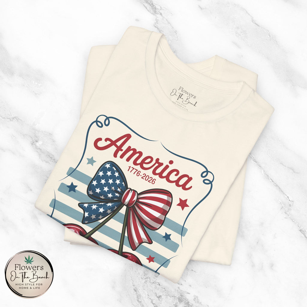 Patriotic 250th Cherries & Bows Tee — America's 250th Anniversary T-Shirt