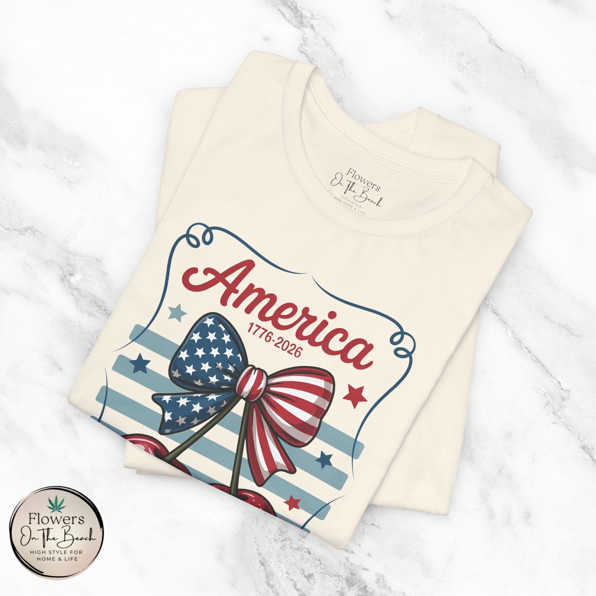 Patriotic 250th Cherries & Bows Tee — America's 250th Anniversary T-Shirt