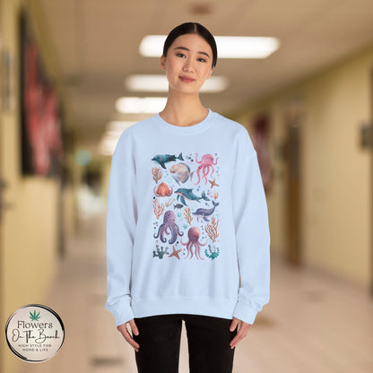 Ocean Lover Sweatshirt, Marine Animals Unisex Crewneck Jumper, Ocean Life Pullover, Nautical Sweatshirt, Sea Creatures Sweater