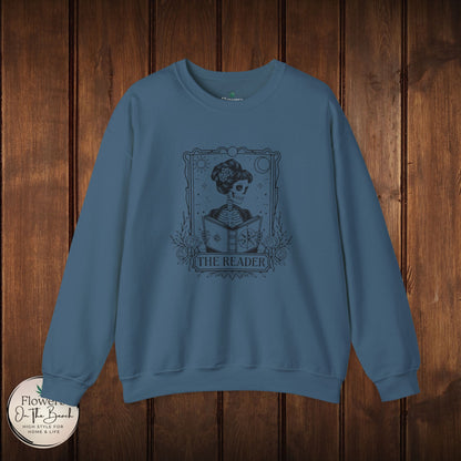 Tarot Card Skeleton Sweatshirt, The Reader Graphic Design, Gift for Tarot Lovers, Skeleton Clothing, Gothic Sweatshirt, Book Lover Apparel