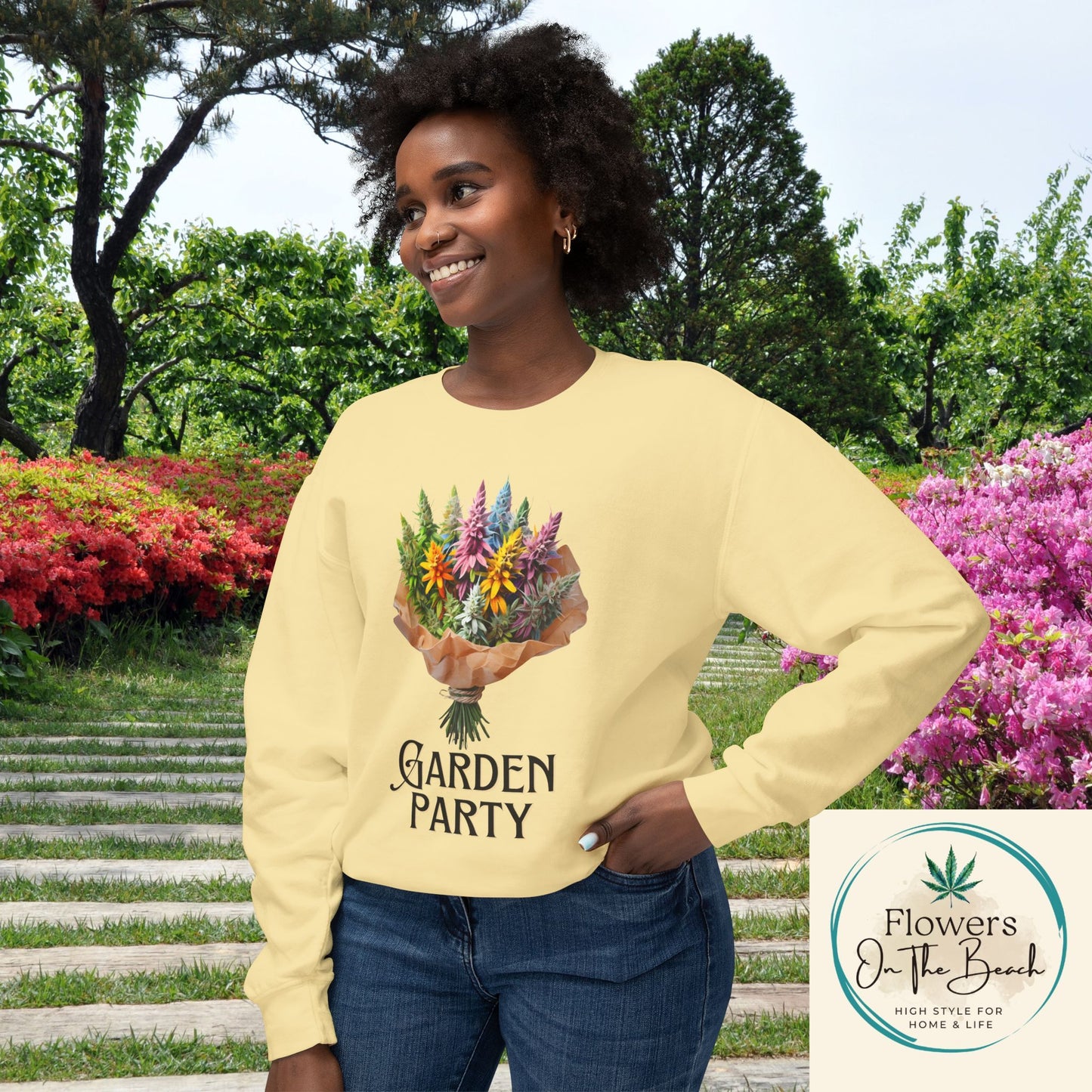 Garden Party Lightweight Crewneck, Stoner Valentines Gift, Floral Stoner Jumper, Marijuana Lover Shirt, 420 Humor Tshirt, Cannabis Humor