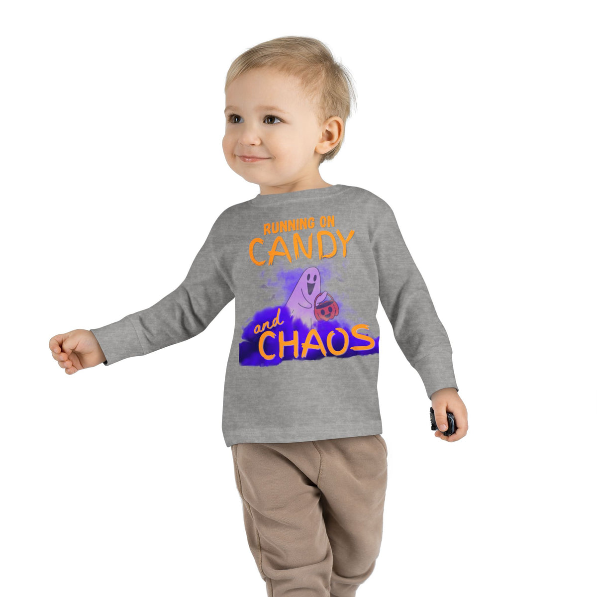 Toddler Long Sleeve Tee - 'Running on Candy and Chaos' Halloween Pumpkin Shirt