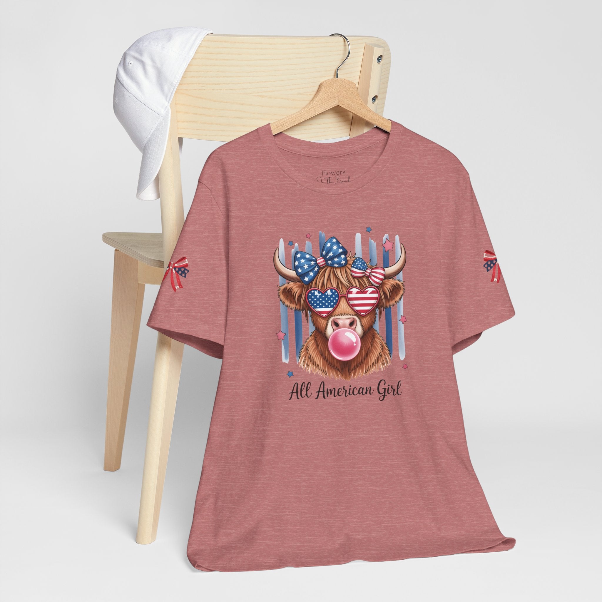 All-American Girl Highland Cow T-Shirt — Patriotic Cute Cow Tee