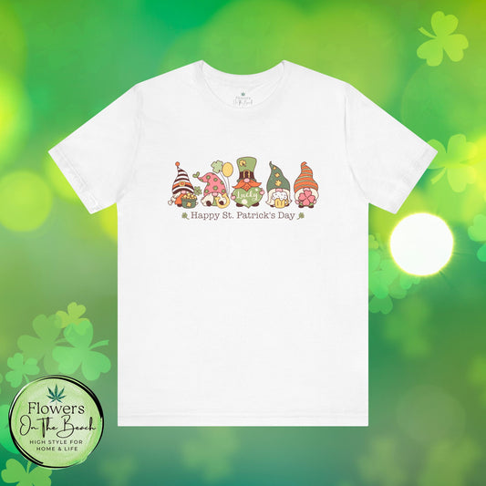 St Patrick's Day Tee, Gnomes Shirt, Happy St Patricks Day T-Shirt, Unisex Jersey, Holiday Gift, Green Clover Top