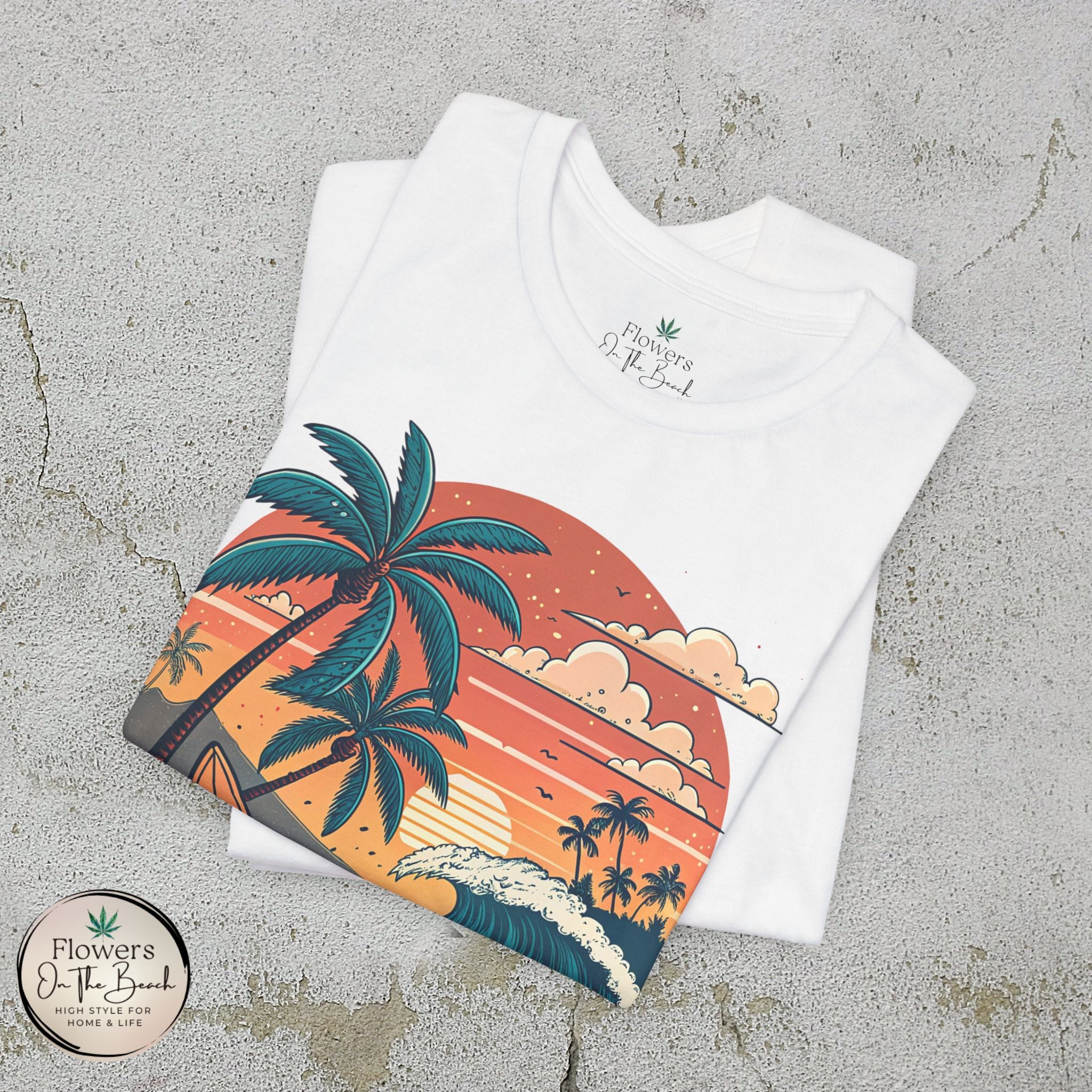 Beach Sunset Surfboards T-Shirt, Ocean Wave Tee, Summer Vacation Top, Beach Lover Shirt, Tropical Beach Apparel
