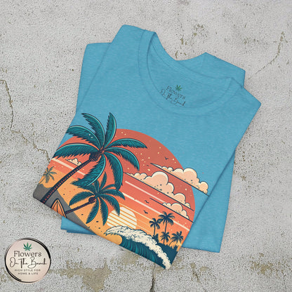 Beach Sunset Surfboards T-Shirt, Ocean Wave Tee, Summer Vacation Top, Beach Lover Shirt, Tropical Beach Apparel