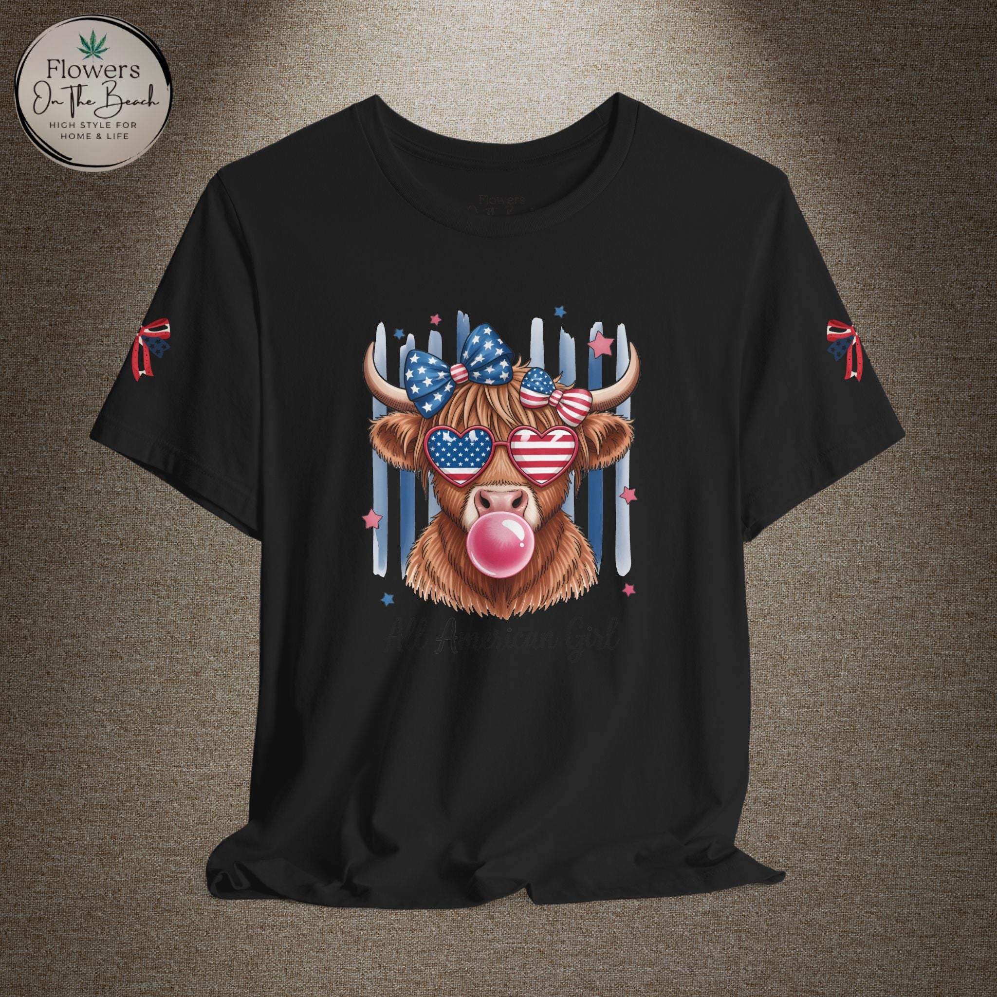 All-American Girl Highland Cow T-Shirt — Patriotic Cute Cow Tee