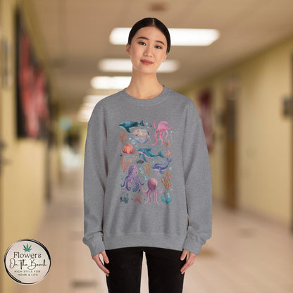 Ocean Lover Sweatshirt, Marine Animals Unisex Crewneck Jumper, Ocean Life Pullover, Nautical Sweatshirt, Sea Creatures Sweater