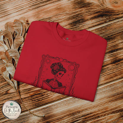 Tarot Card Skeleton Sweatshirt, The Reader Graphic Design, Gift for Tarot Lovers, Skeleton Clothing, Gothic Sweatshirt, Book Lover Apparel