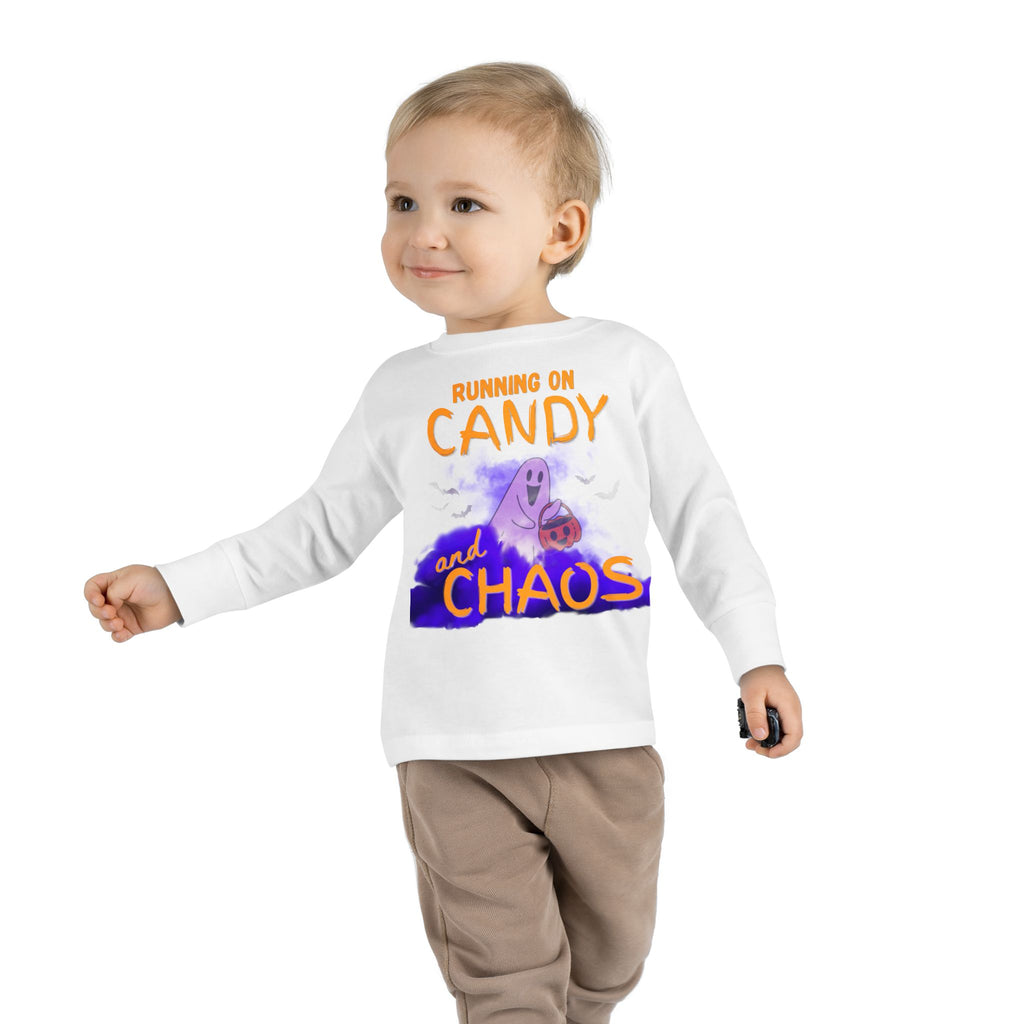 Toddler Long Sleeve Tee - 'Running on Candy and Chaos' Halloween Pumpkin Shirt
