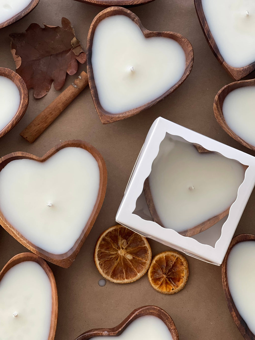 Wooden Heart Shape Bowl Candles