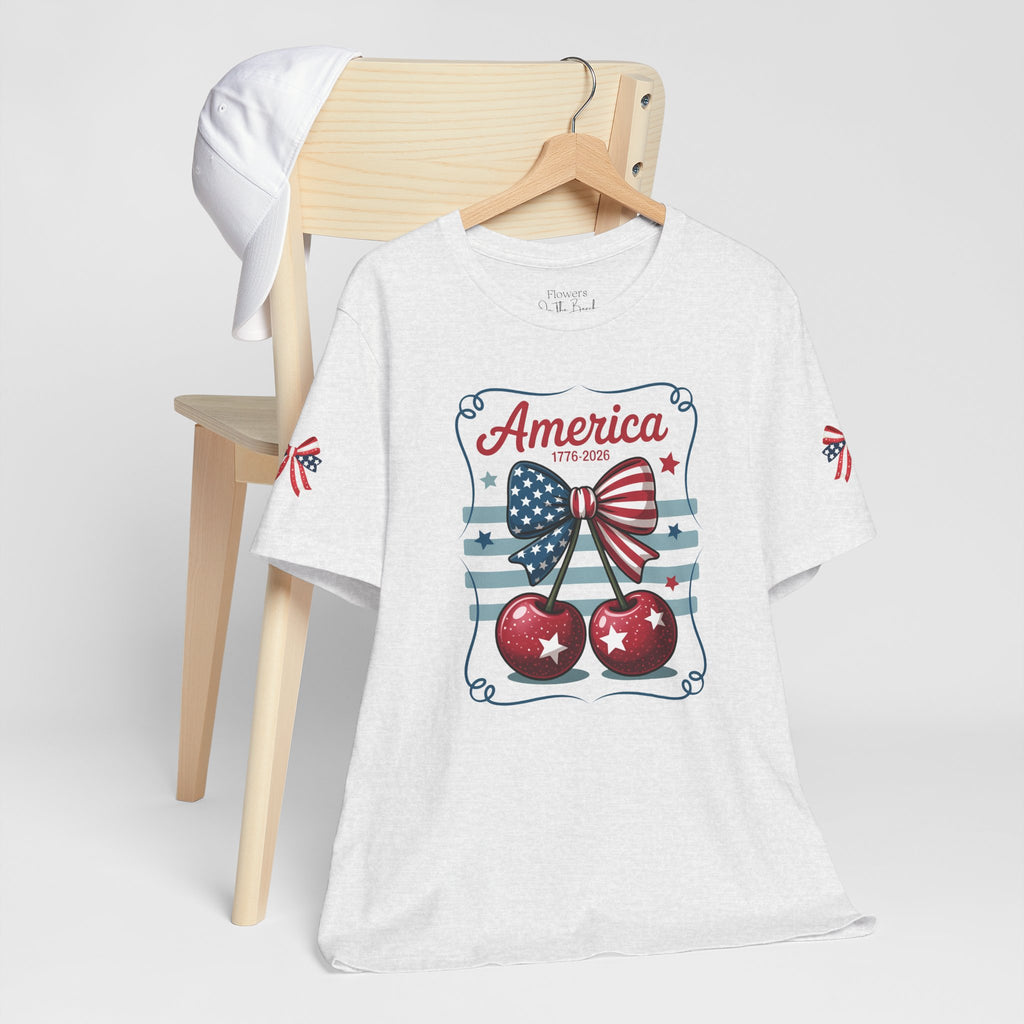 Patriotic 250th Cherries & Bows Tee — America's 250th Anniversary T-Shirt
