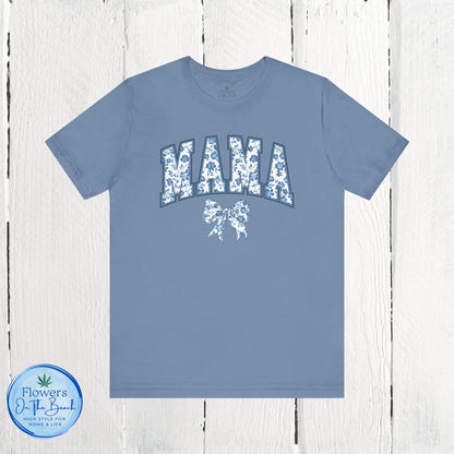 Floral Mama Coquette Blue Flowers T-shirt, Mother's Day Gift, Gift for Her, Mom Apparel, Floral T-shirt, Boy Mom T-shirt