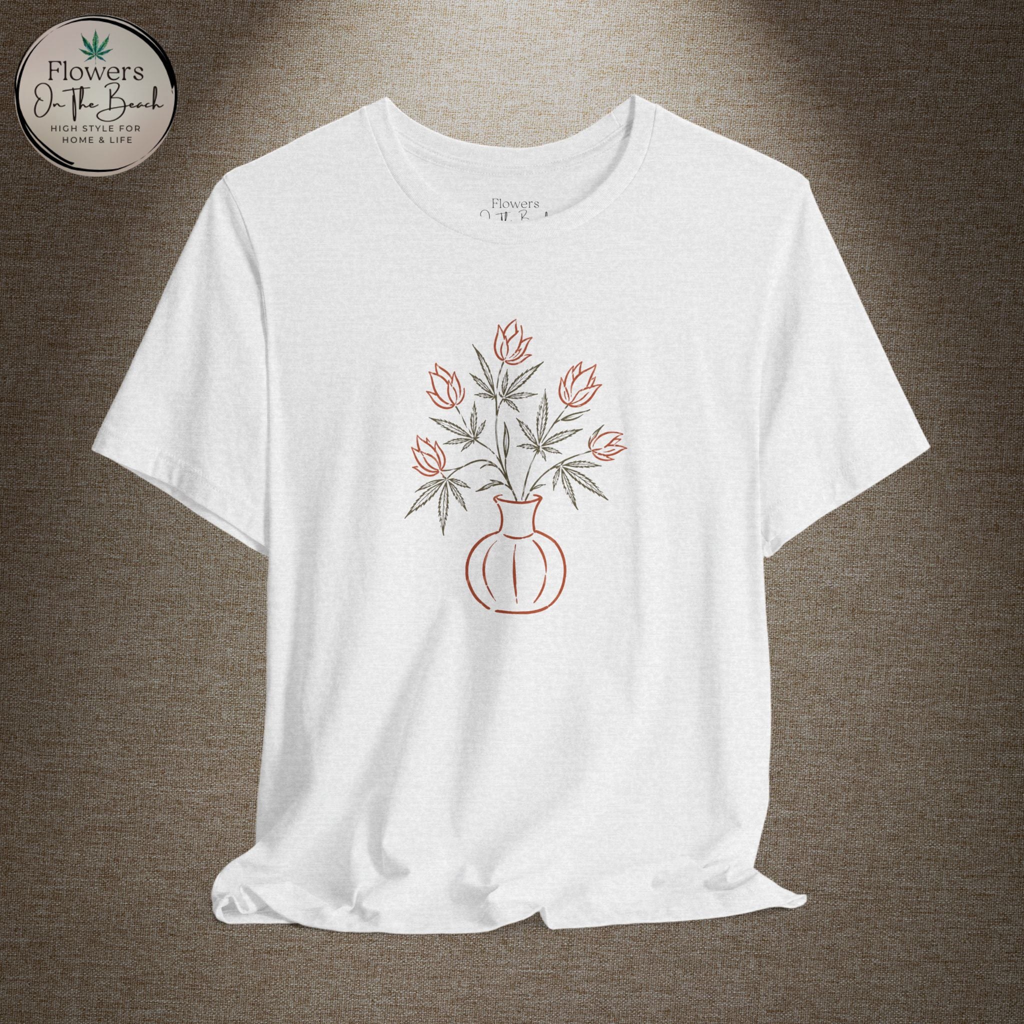 Subtle Cannabis & Floral Tee — Minimal Line Art Botanical T-Shirt