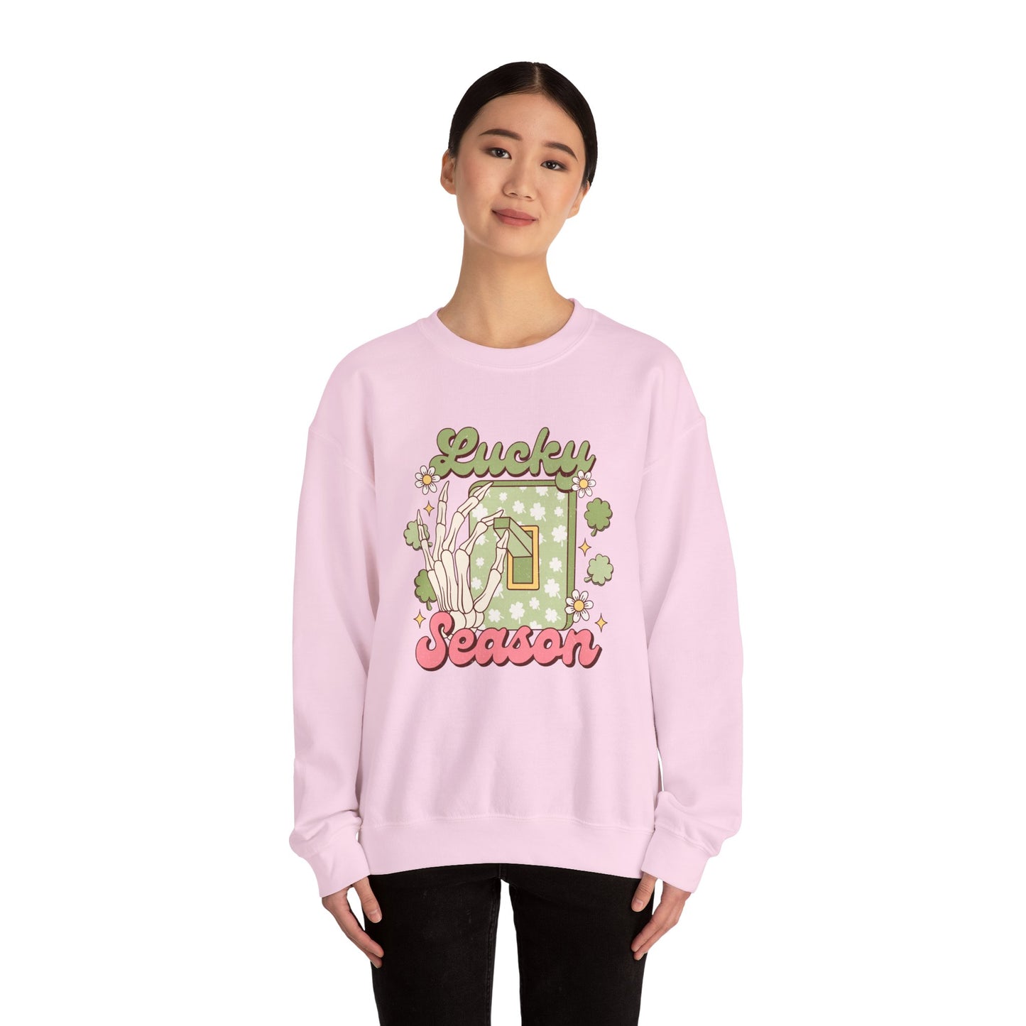 St Patrick's Day Crewneck Sweatshirt, Lucky Season Skeleton Hand Light Switch, Unisex Heavy Blend Pullover, Gift for St Paddy's Day,
