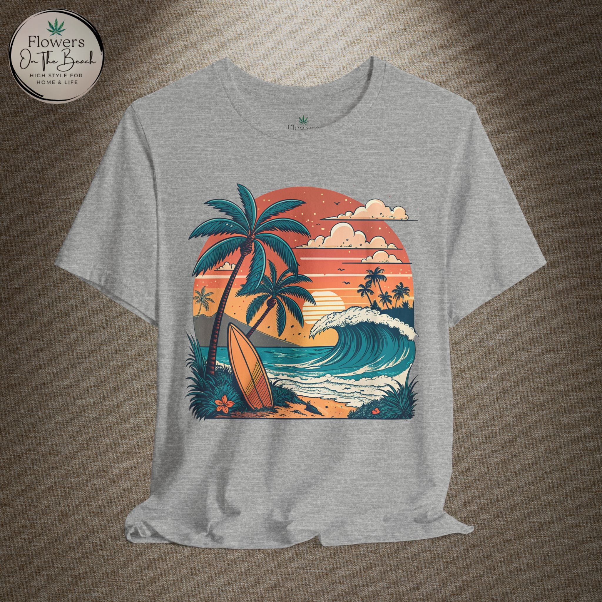 Beach Sunset Surfboards T-Shirt, Ocean Wave Tee, Summer Vacation Top, Beach Lover Shirt, Tropical Beach Apparel