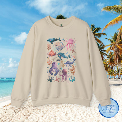 Ocean Lover Sweatshirt, Marine Animals Unisex Crewneck Jumper, Ocean Life Pullover, Nautical Sweatshirt, Sea Creatures Sweater