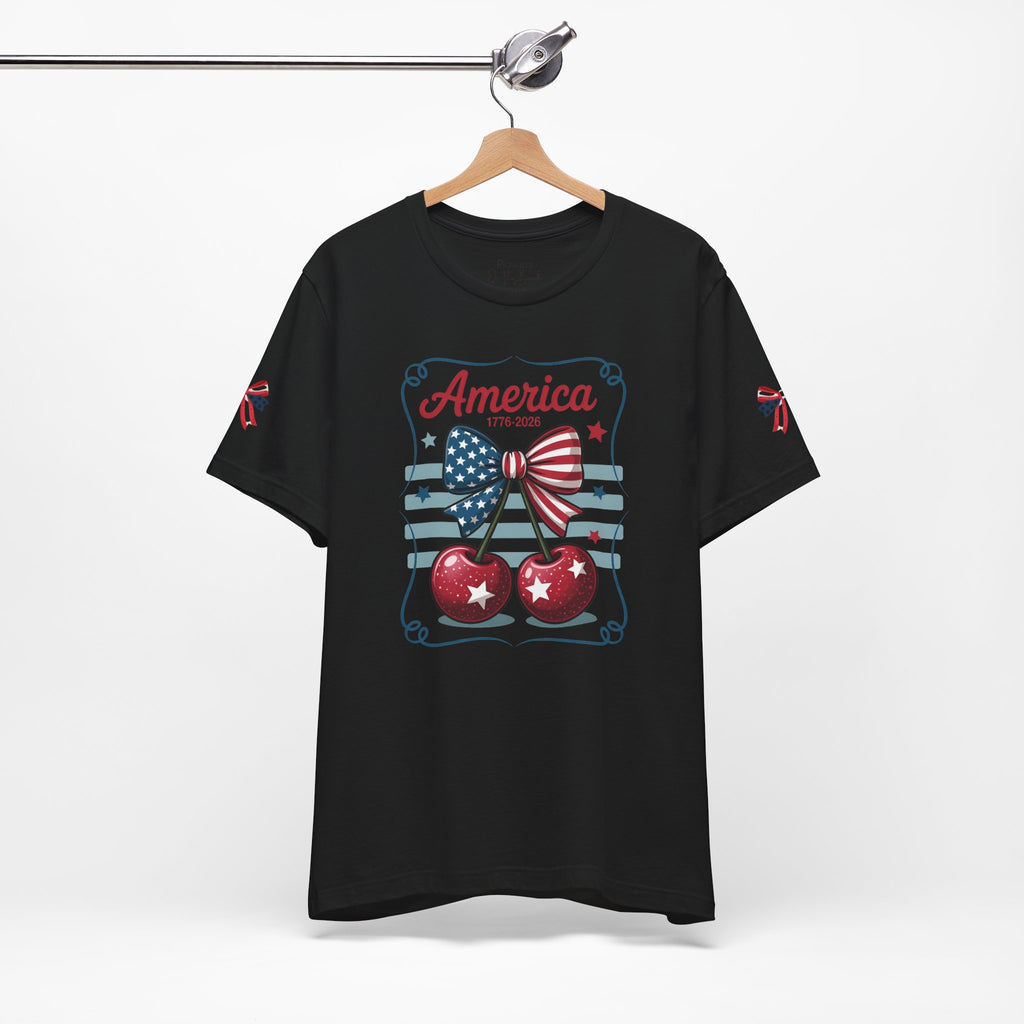 Patriotic 250th Cherries & Bows Tee — America's 250th Anniversary T-Shirt