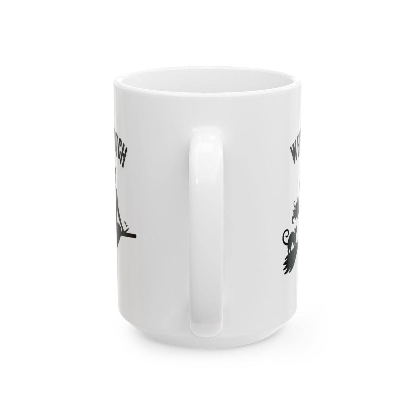 Ceramic Mug - Weed Witch Mug, Stoner Gift, Halloween Theme, Coffee Drinker Gift, Flying Bats, Mug For Your Cannabis Coffee