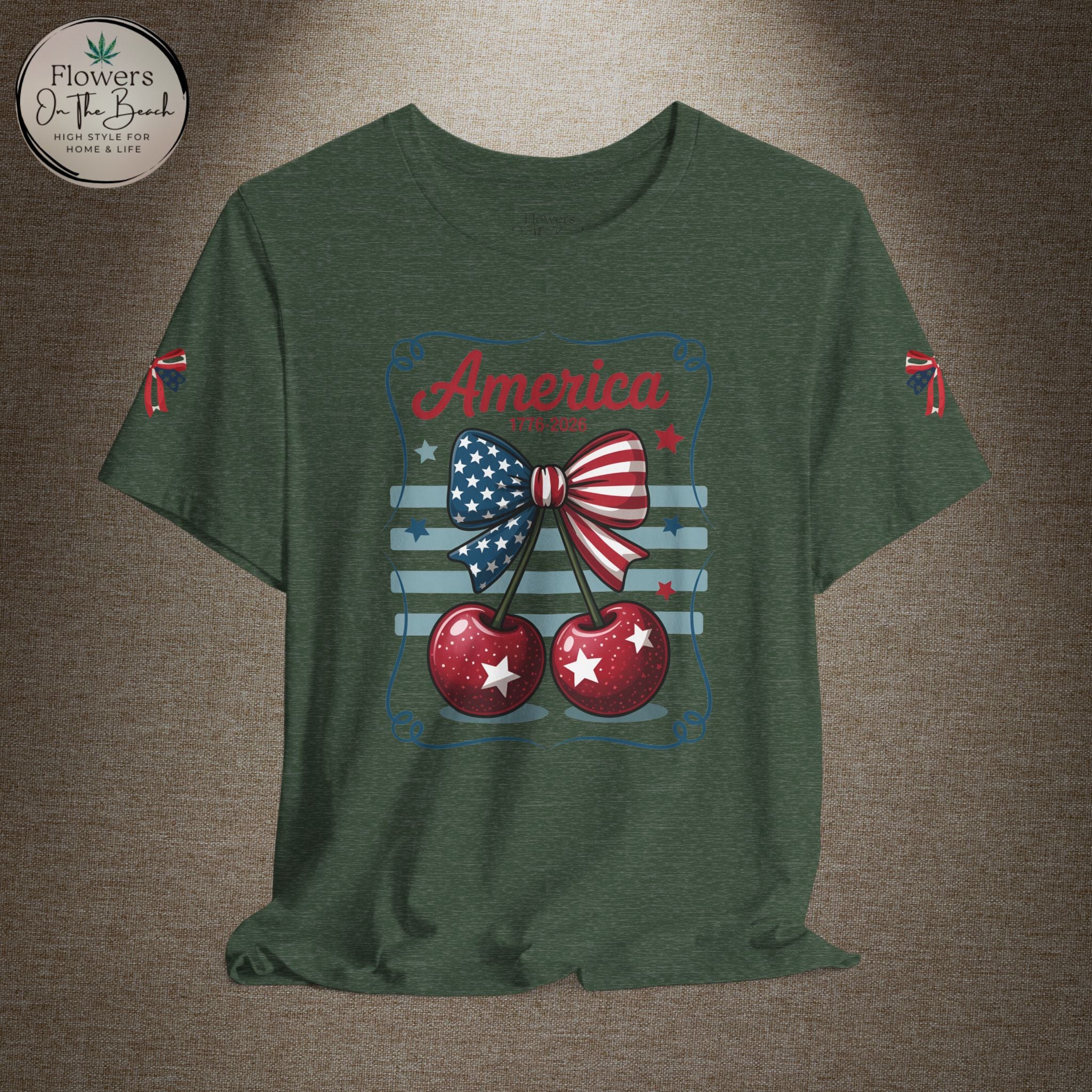Patriotic 250th Cherries & Bows Tee — America's 250th Anniversary T-Shirt