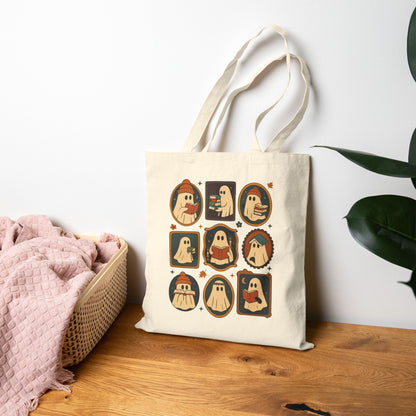 Ghostly Reads - Fall Canvas Tote Bag, Halloween, Book Lovers Gift