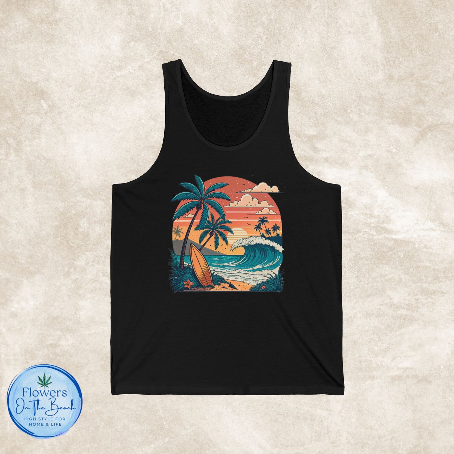 Retro Beach Vibes Unisex Jersey Tank, Beach Sunset Tank Top, Gift for Beach Lover, Summer Tank Top, Beach Tank Top, Unisex Tank Top