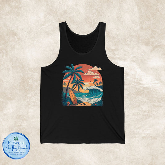Retro Beach Vibes Unisex Jersey Tank, Beach Sunset Tank Top, Gift for Beach Lover, Summer Tank Top, Beach Tank Top, Unisex Tank Top