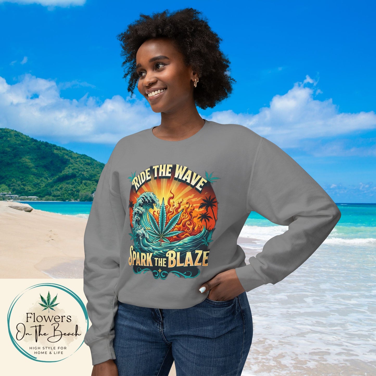 Stoner Long-Sleeved T, Stoner Tshirt Gift, Ride the Wave Spark the Blaze, Lightweight Sweatshirt, Gift for Stoner Friend, 420 Sweatshirt
