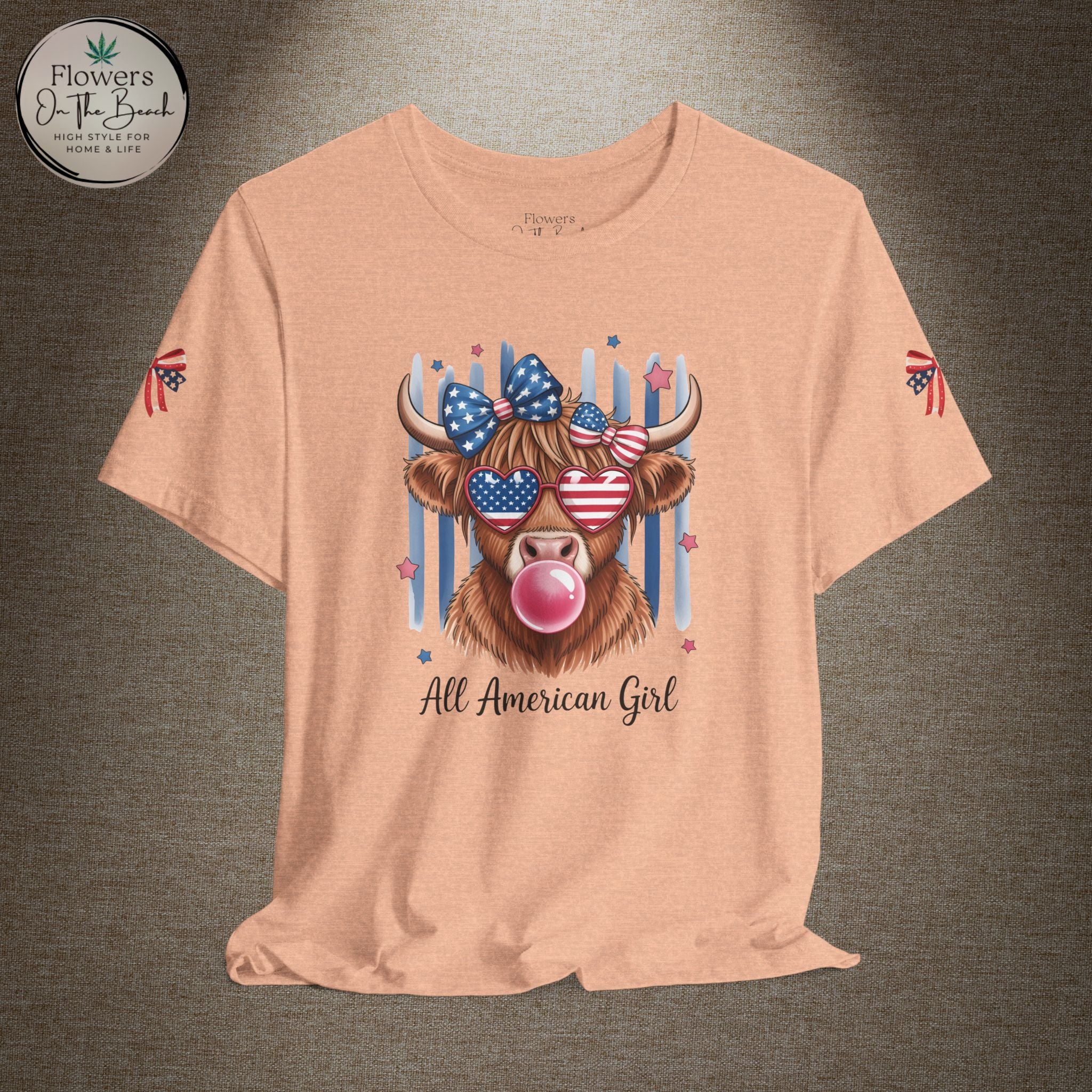 All-American Girl Highland Cow T-Shirt — Patriotic Cute Cow Tee