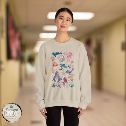 Ocean Lover Sweatshirt, Marine Animals Unisex Crewneck Jumper, Ocean Life Pullover, Nautical Sweatshirt, Sea Creatures Sweater