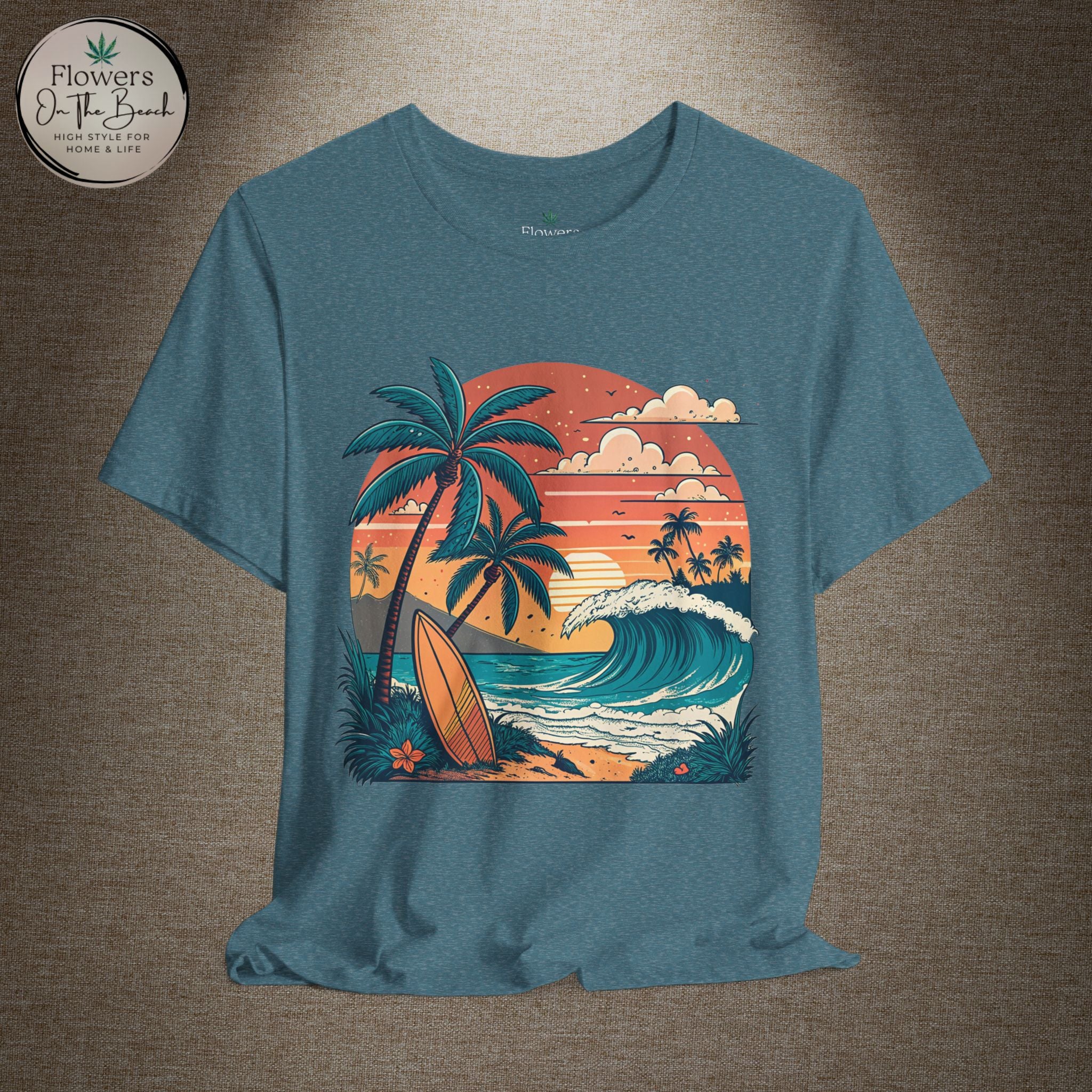 Beach Sunset Surfboards T-Shirt, Ocean Wave Tee, Summer Vacation Top, Beach Lover Shirt, Tropical Beach Apparel