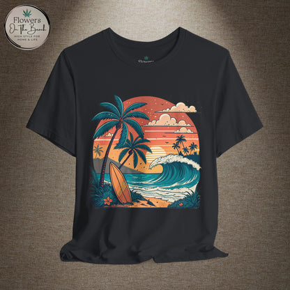 Beach Sunset Surfboards T-Shirt, Ocean Wave Tee, Summer Vacation Top, Beach Lover Shirt, Tropical Beach Apparel