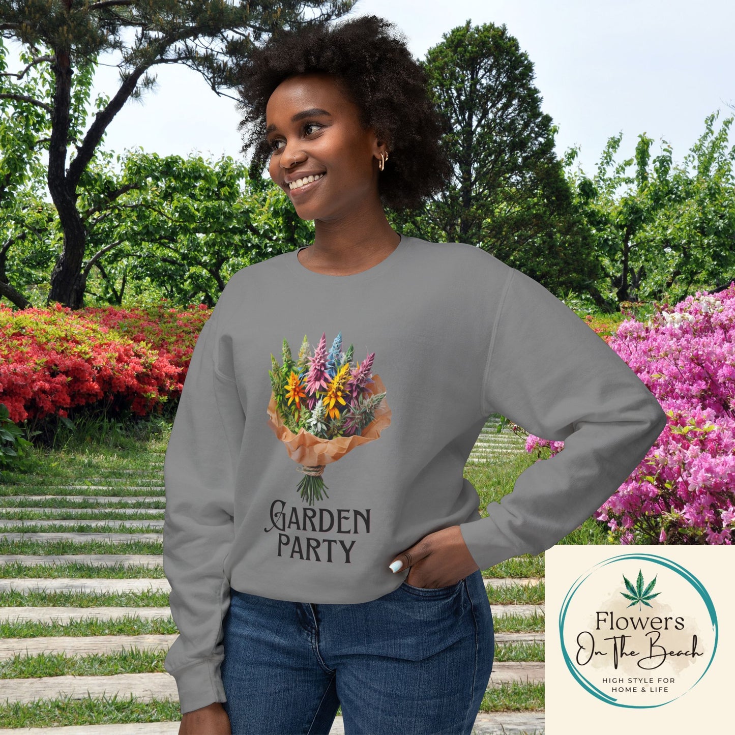 Garden Party Lightweight Crewneck, Stoner Valentines Gift, Floral Stoner Jumper, Marijuana Lover Shirt, 420 Humor Tshirt, Cannabis Humor