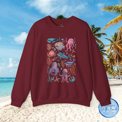 Ocean Lover Sweatshirt, Marine Animals Unisex Crewneck Jumper, Ocean Life Pullover, Nautical Sweatshirt, Sea Creatures Sweater