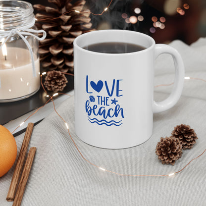 Love the Beach Ceramic Mug, Beach Lover Gift, 11oz 15oz Cup, Ocean Lover Tea Mugs, Seaside Coffee Cup