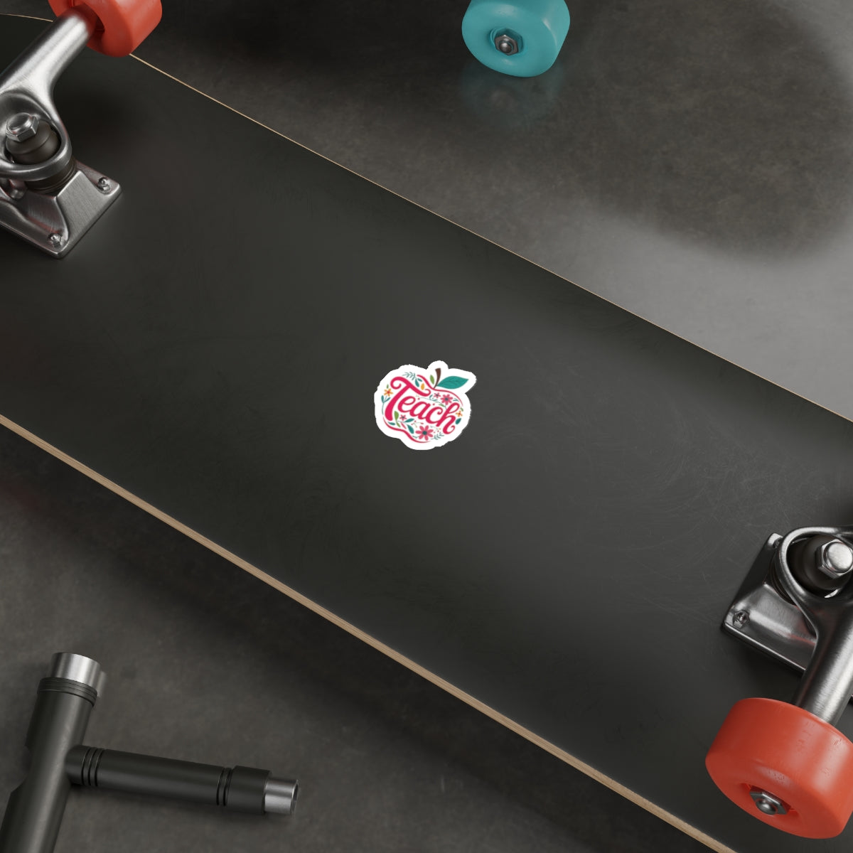 Teach Apple Die-Cut Sticker — Floral Teacher Appreciation Laptop Decal