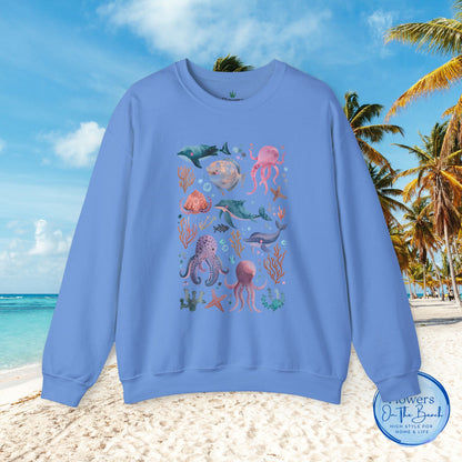 Ocean Lover Sweatshirt, Marine Animals Unisex Crewneck Jumper, Ocean Life Pullover, Nautical Sweatshirt, Sea Creatures Sweater